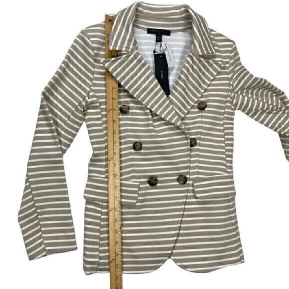 Banana Republic Striped Double Breasted Knit Blazer Women XXS Tan White Chic NWT - Picture 13 of 16